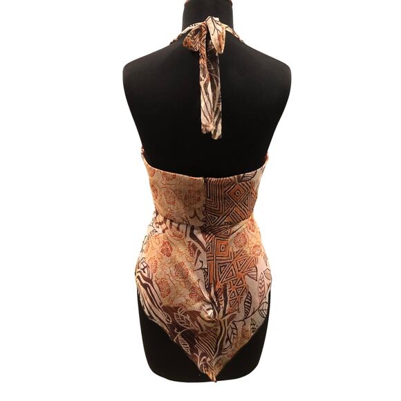 Cache Earthtone Silk Metallic Lined Halter Top Built In Bra Lined Hankey Hem$128 - Picture 5 of 5